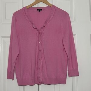 Talbots Petites Pink Button Front Cardigan Sweater LP Cotton Blend
